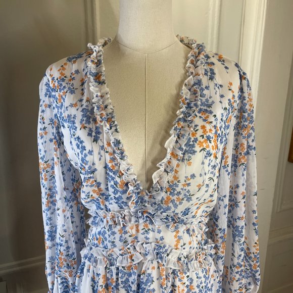 Amazon Eytino Women Bohemian Floral Printed Deep V Neck Long Sleeve Mini Dress M - Picture 8 of 11